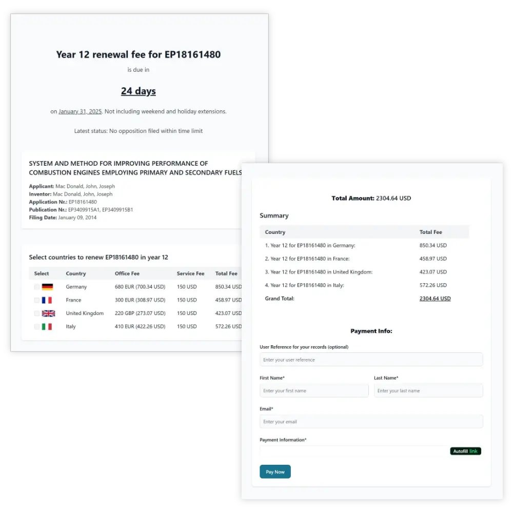 Patalytica Renewal Fee Calculator Screenshot